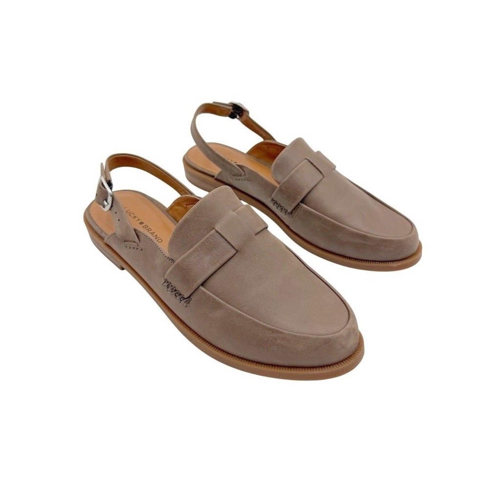 Lucky Brand Louisaa Leather Slingback Loafers Womens 7.5 Brown Old Money Preppy